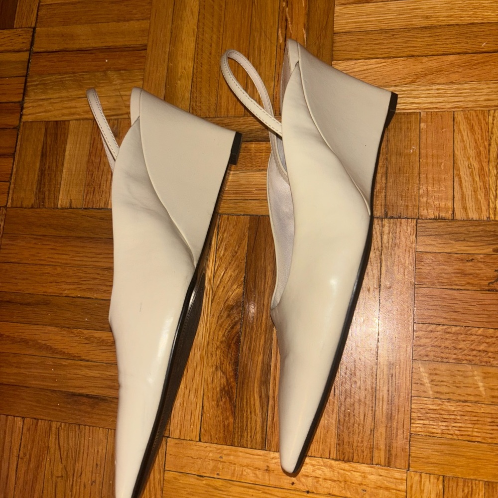 Zara Cream Pointed Slingback Wedges - Picture 2 of 5
